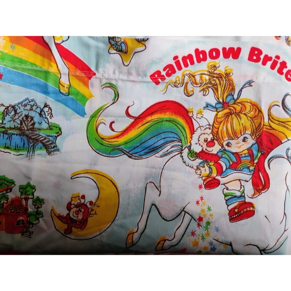 Vintage 1983 Rainbow Brite Twin Bed Sheet Bibb Co Hallmark 80s Nostalgia Fabric